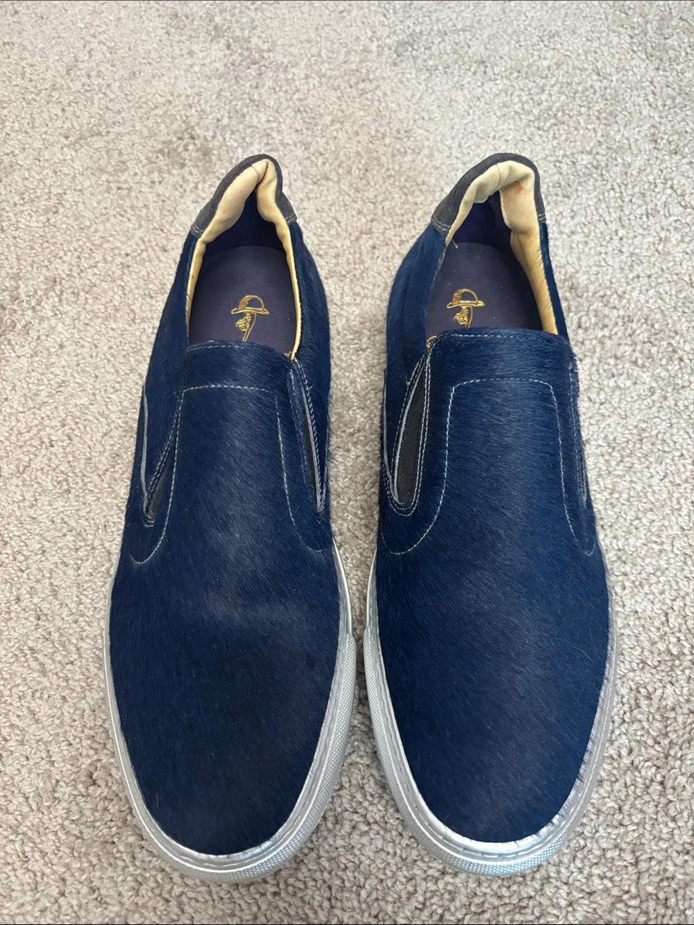 Robert Graham Men’s Navy Leather Calf Hair Slip-On Loafers Shoes Never Worn 9.5